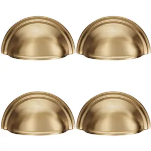 4 PACK - Victorian Cup Handle - Satin Brass 76mm Centres Solid Brass Shaker Drawer Pull