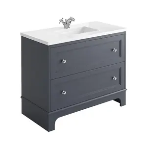 Beckett Dark Grey Floor Standing Traditional Bathroom Vanity Unit with White Worktop & Ceramic Basin (W)1000mm (H)850mm