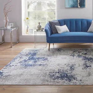 Blue Abstract Modern Easy to Clean Abstract Rug For Dining Room Bedroom And LivingRoom-80 X 240cm (Runner)