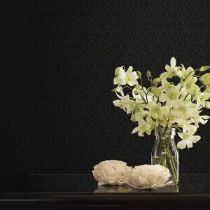 Galerie Simply Silks 4 Black Small Damask Embossed Wallpaper