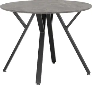 Athens Round Dining Set Grey Velvet Chairs Concrete Effect Black