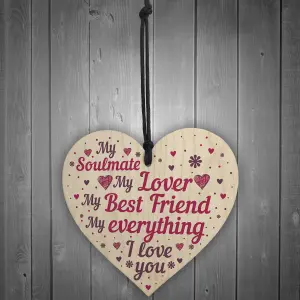 Red Ocean Soulmate Gifts Wooden Hanging Heart Plaque Gift For Boyfriend Girlfriend Anniversary Birthday Gifts For Him Her