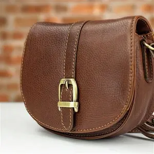 Barbour Ladies Crossbody Leather Saddle Bag - Brown