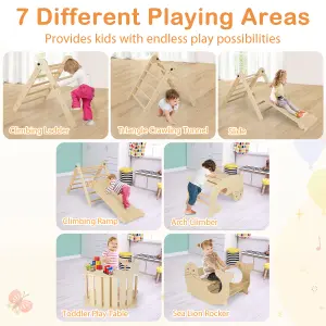 Costway Indoor Kids Climbing Toys Foldable Wooden Climber w/ Ramp Montessori Climbing Set for Children 3-14