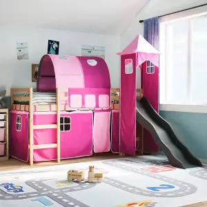 Berkfield Kids' Loft Bed with Tower Pink 90x200 cm Solid Wood Pine