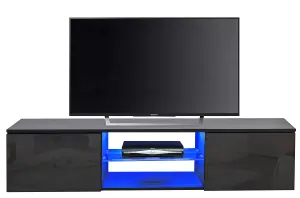 MDA Designs Ara Black Modern TV Cabinet for Flat TV Screens of up to 65" Entertainment Unit with Built-in Blue LED Lights