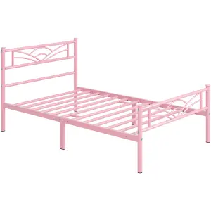 Yaheetech Pink 3ft Single Metal Bed Frame with Cloud-inspired Design Headboard and Footboard