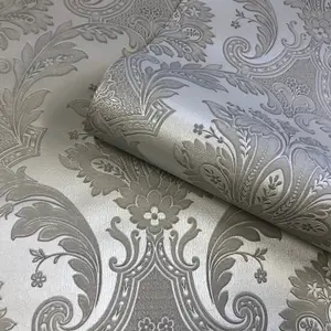 Belgravia Décor Amara Damask Grey Textured Wallpaper