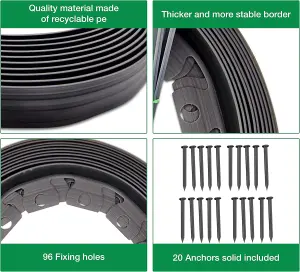 Flexible Black Garden Edging Border 10m-Complete with 20 Securing Pegs Perfect Flower Beds  Lawns and Pavement Design 60mm High