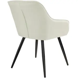 Chair Marilyn - with armrests, padded, linen look, black steel legs - cream/black