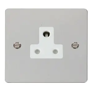 Flat Plate Polished Chrome 1 Gang 5A Round Pin Socket - White Trim - SE Home