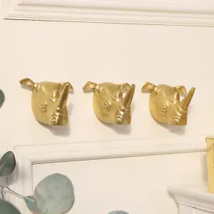 Melody Maison Set of 3 Gold Rhino Wall Hooks