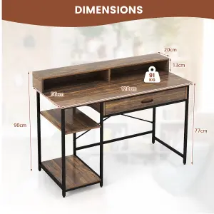 Costway 120cm Home Office Computer Desk w/ Drawer Open Shelves & Monitor Stand Writing Desk