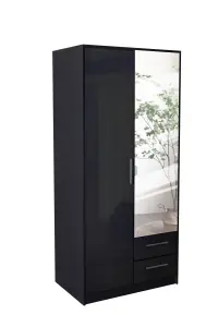 swindon Gloss Black 2 door 2 drawer Wardrobe