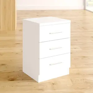 Eva 3 Drawer Bedside Table Matt White/Gloss White