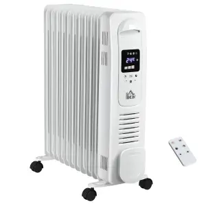 HOMCOM 2500W Oil Filled Portable Radiator Heater w/ Remote Control - White