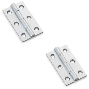 2 PACK - PAIR Solid Brass Cabinet Butt Hinge - 50mm - Satin Chrome Premium Cupboard