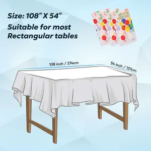 White Plastic Tablecloth, Multicolour Polka Dot Printed Waterproof Table Cover - 54"x108"