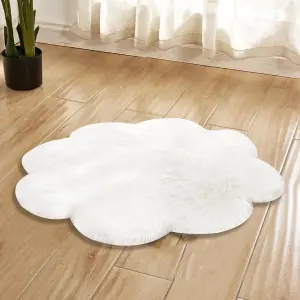 White Flower Shaped Super Soft Shaggy Area Rug Kids Rooms Decor Indoor Floor Rugs Dia 90cm