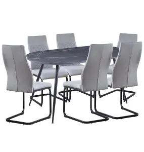 Hallowood Furniture Cullompton Large 160cm Oval Table with 6 Grey High Back Chairs