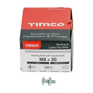 TIMCO Roofing Bolts & Square Nuts Silver - M6 x 20