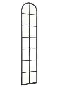 MirrorOutlet Slim Window Arcus - Black Framed Arched Leaner Wall Mirror 75" X 16" (190CM X 40CM)