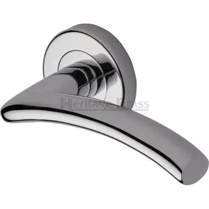 Heritage Door Handle Lever Latch on Round Rose Centaur Design (Set of 2) Polished Chrome