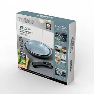 Tower T800203 Freedom 3 Piece Cookware Set with Ceramic Coating, Stackable Design and Detachable Handle, Graphite, Aluminium