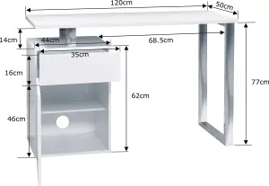 Homeology CALISTA Gloss White with Brushed Steel Legs Contemporary Home Office Computer Desk