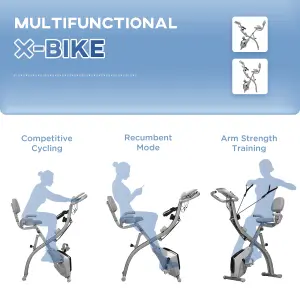 HOMCOM 2-In-1 Folding Exercise Bike with 8-Level Magnetic Resistance Grey