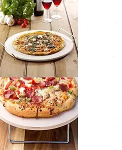 33cm Round Pizza Stones with Stand Pizza Stone and Pizza Cutter Set Heavy Duty Ceramic Large Pizza Baking Stone Pizza Tray