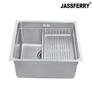 JASSFERRY Undermount Kitchen Sink Single Bowl Stainless Steel Dish Drainer Rack, 440 x 440 mm