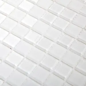 Glina White Gloss & matt Glass effect Flat Glass Mosaic tile sheet, (L)300mm (W)300mm