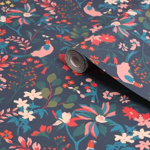 Joules Fields edge Navy Floral Smooth Wallpaper Sample