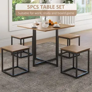 HOMCOM 5 PCS Industrial Boxy Table & Stool Set Metal Frame Cool Dining Seating