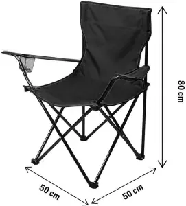 Compact Quick Folding Camping Chair with Arm Rest Carrying Bag and Drink Holder for Outdoor Use (Black)