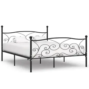 Berkfield Bed Frame with Slatted Base Black Metal 180x200 cm 6FT Super King