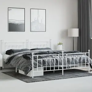 Berkfield Metal Bed Frame with Headboard and Footboard White 193x203 cm