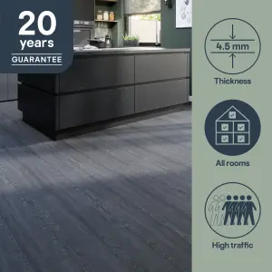 GoodHome Mambo Dark Grey Natural Wood effect Synchronised Click vinyl Planks, 2.17m²