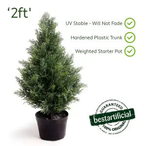 Best Artificial 2ft - 60cm Potted Cedar Topiary Tree - Suitable for Outdoor Use - Weather & Fade Resistant