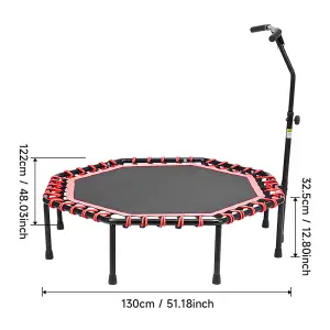 51 Inch  Black Red  Octagonal Garden Trampoline Fitness Trampoline with Adjustable T-Bar Handle  for Kids Adults