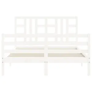 Berkfield Bed Frame with Headboard White King Size Solid Wood