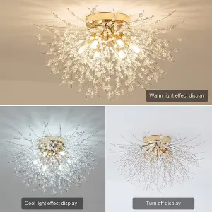 Gold 6 Lights 50cm Dandelion Crystal Flush Mount Ceiling Lights Modern Chandelier Lamp