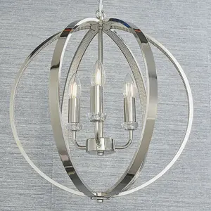 Hanging Ceiling Pendant Light Bright Nickel Globe Shade 3 Bulb Orb Loop Lamp