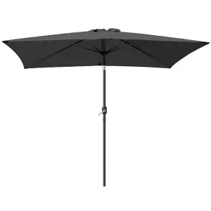 SunDaze 2x3M Rectangular Black Garden Parasol Outdoor Patio Umbrella, Base Weights & Weather Protective Cover