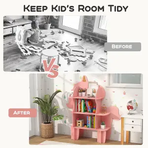 Costway Kids Unicorn Bookcase 3-Tier Toy Storage Organizer Wooden Bookshelf