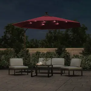 Berkfield Cantilever Umbrella with LED Lights and Steel Pole Wine Red