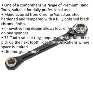 Premium 4-in-1 Double Ended Reversible Ratchet Ring Spanner - Versatile Steel Metric Wrench