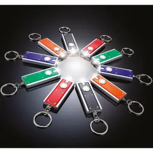 Set of 10 Keychain Torches - Battery Powered 45 Lumen Portable Lightweight Colourful Mini Led Lights - Each 5.7cm Long