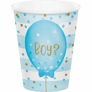 Creative Party Balloon Gender Reveal Party Cup (Pack of 8) Blue/White/Gold (One Size)